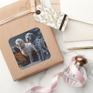 English Setter Schnee-Schlitten-Weihnachtsdekorati Quadratischer Aufkleber