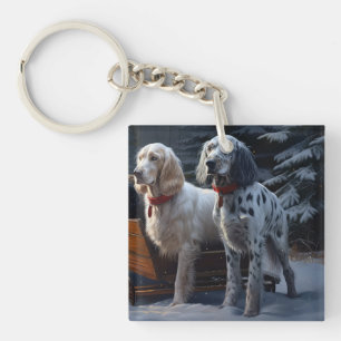 English Setter Schnee-Schlitten-Weihnachtsdekorati Schlüsselanhänger