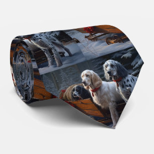 English Setter Schneeweißer Schlitten Weihnachtsde Krawatte