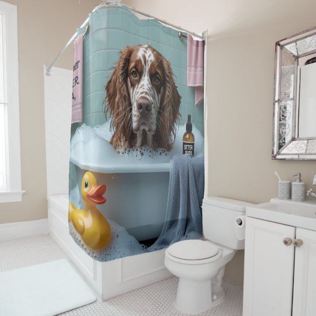 English Setter Sloppy Sleepy Niedlich Funny Duschvorhang (Beispiel)