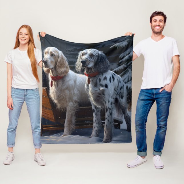 English Setter Snowy Sleigh Weihnachtsdekor Fleecedecke (Beispiel)