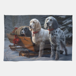 English Setter Snowy Sleigh Weihnachtsdekor Geschirrtuch