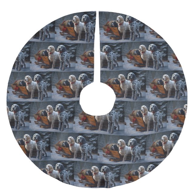 English Setter Snowy Sleigh Weihnachtsdekor Polyester Weihnachtsbaumdecke (Vorderseite)