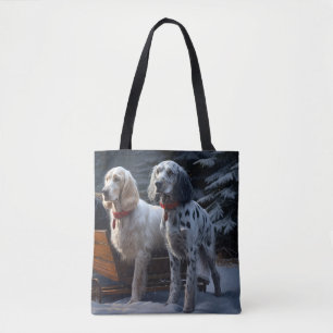 English Setter Snowy Sleigh Weihnachtsdekor Tasche