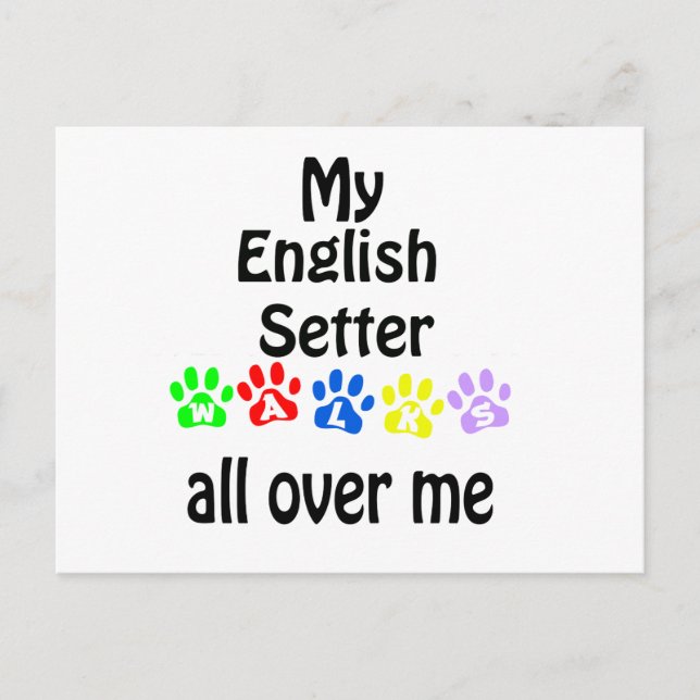 English Setter Walks Design Postkarte (Vorderseite)