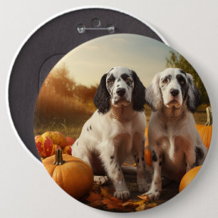 English Setter Welpe Herbstfreude Kürbis  Button