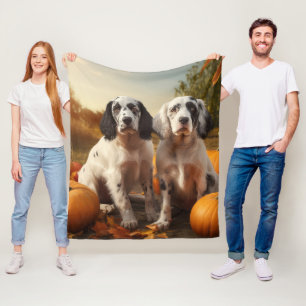 English Setter Welpe Herbstfreude Kürbis Fleecedecke