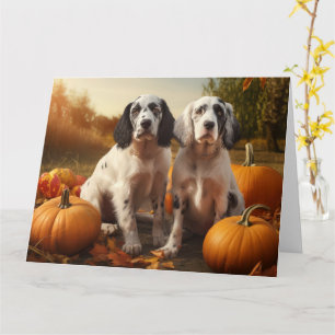 English Setter Welpe Herbstvergnügen Kürbis Karte