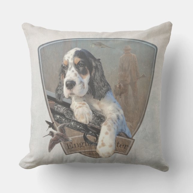 English Setter Welpe mit klassischem Showgun Kissen (Vorderseite)