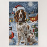 English Setter Winter Wonderland Christmas Joy<br><div class="desc">Dieses festliche Design spiegelt den fröhlichen Geist der Urlaubssaison wider und besticht durch ein hübsches Jungtier mit einer Weihnachtsmannmütze. Der Hund ist eingebettet in ein winterliches Wunderland, mit einem Schneemann, einem dekorierten Weihnachtsbaum und wunderschön verpackten Geschenken. Schneeflocken fallen sanft ab und geben der Szene eine magische Touch, während die lebhaften...</div>
