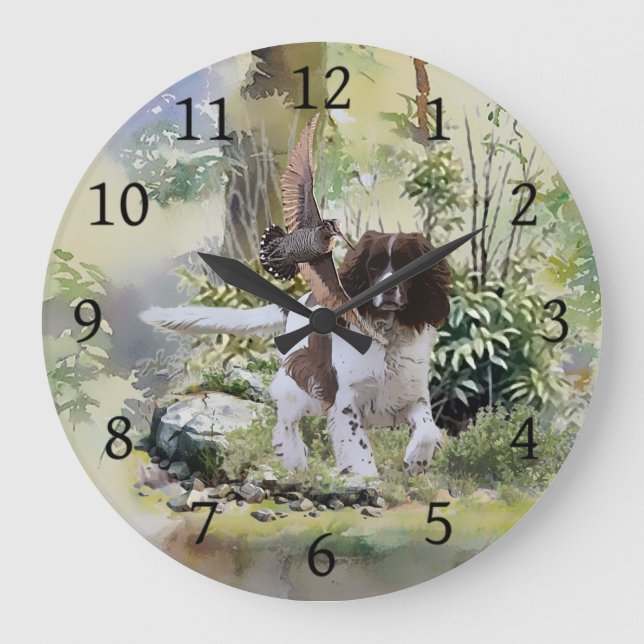 English Springer Spanel Große Wanduhr (Vorderseite)