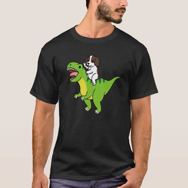 English Springer Spanel Riding Rex Dinosaur Dog T-Shirt (Vorderseite)