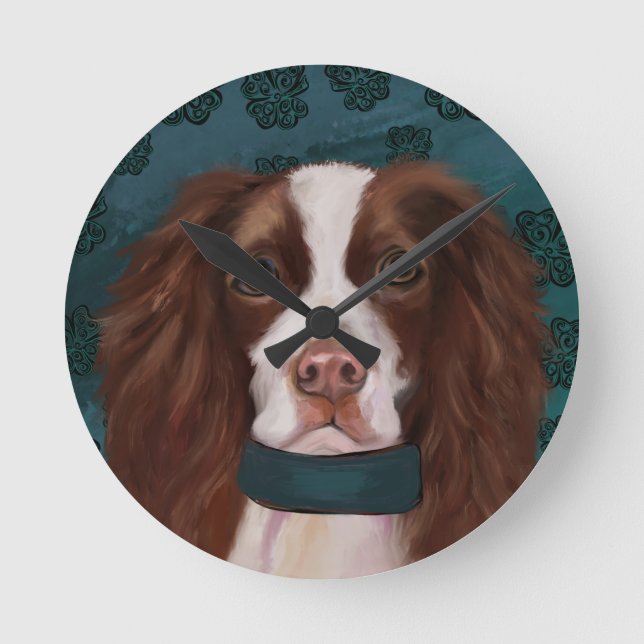English Springer Spanel Runde Wanduhr (Vorderseite)