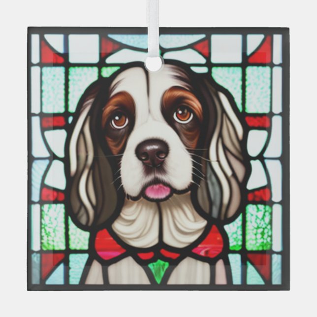 English Springer Spanel "Stains Glass" Ornament Aus Glas (Vorderseite)