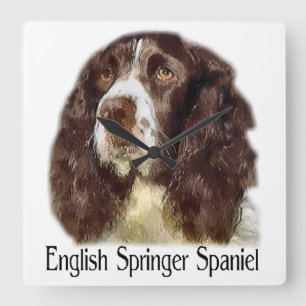 English Springer Spaniel Art Quadratische Wanduhr