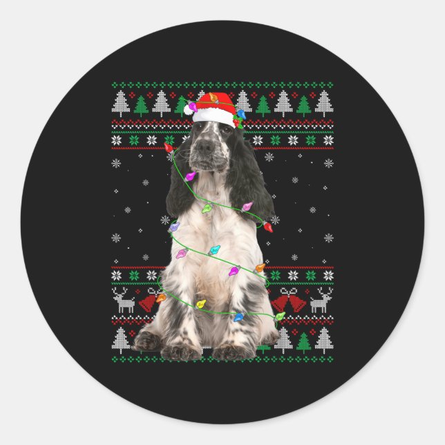 English Springer Spaniel Dog Christmas Ugly Sweate Runder Aufkleber (Vorderseite)
