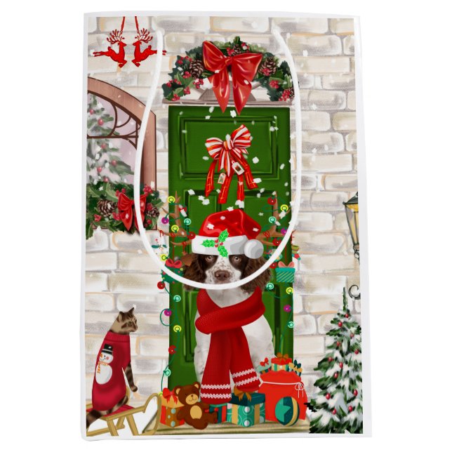 English Springer Spaniel Dog Weihnachten Mittlere Geschenktüte (Vorderseite)