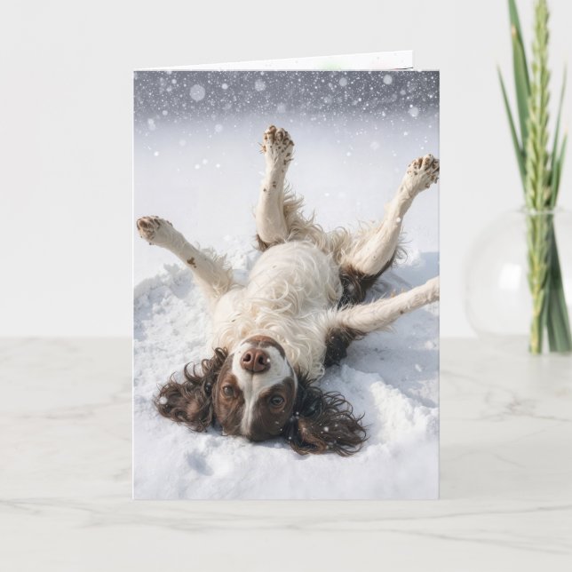 English Springer Spaniel Snow Angel Feiertagskarte (Vorderseite)