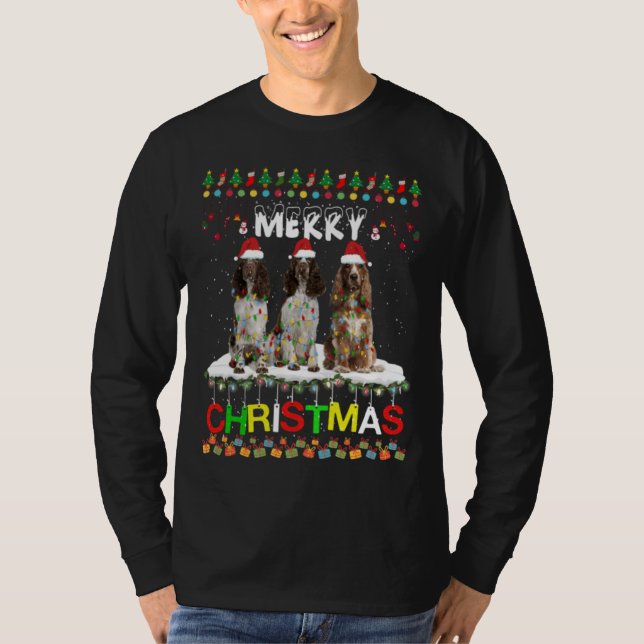 English Springer Spanier Christmas Light Pajama T-Shirt (Vorderseite)