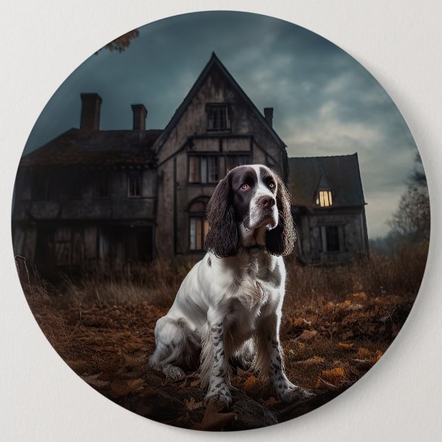English Springer Spanier Halloween Beängstigend Button (Vorderseite)