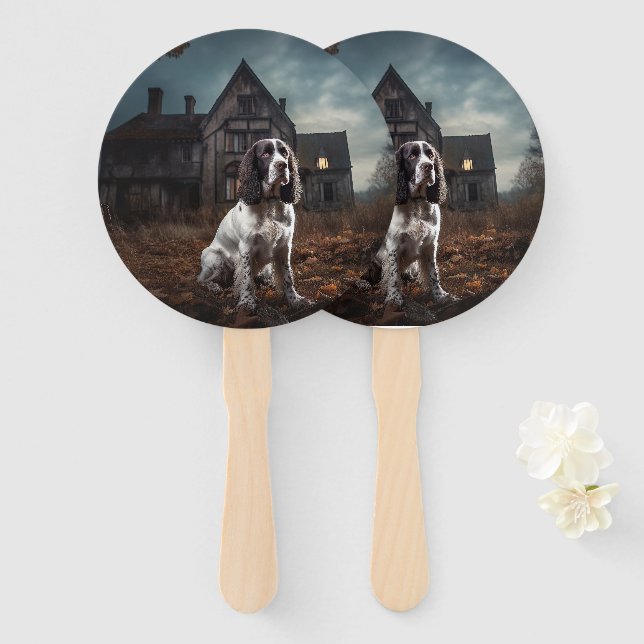 English Springer Spanier Halloween Beängstigend Fächer (Vorne und Hinten)