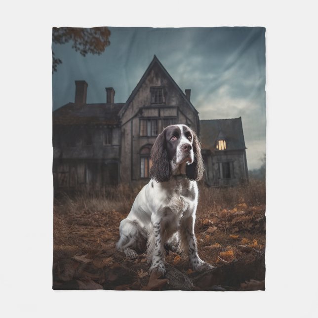 English Springer Spanier Halloween Beängstigend Fleecedecke (Vorderseite)