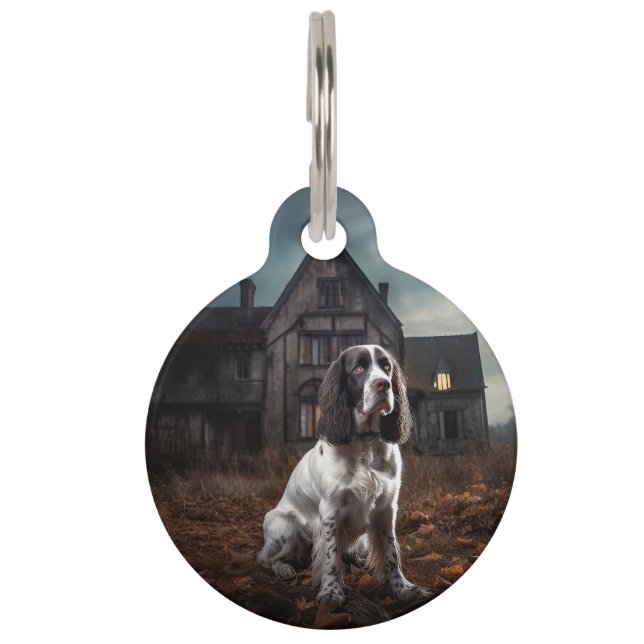 English Springer Spanier Halloween Beängstigend Haustiermarke (Vorderseite)