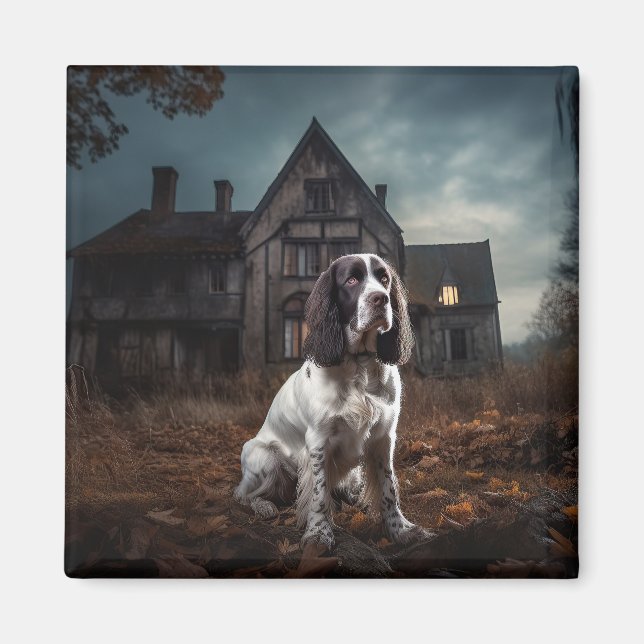 English Springer Spanier Halloween Beängstigend Magnet (Vorne)