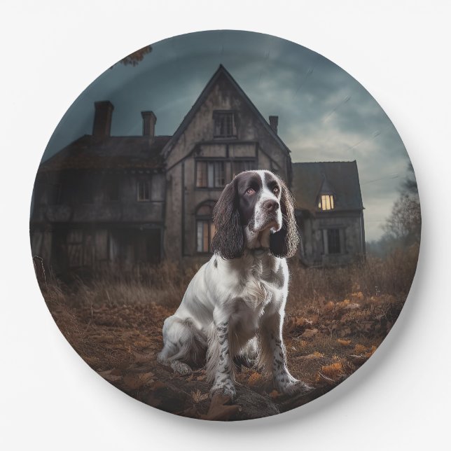 English Springer Spanier Halloween Beängstigend Pappteller (Vorderseite)