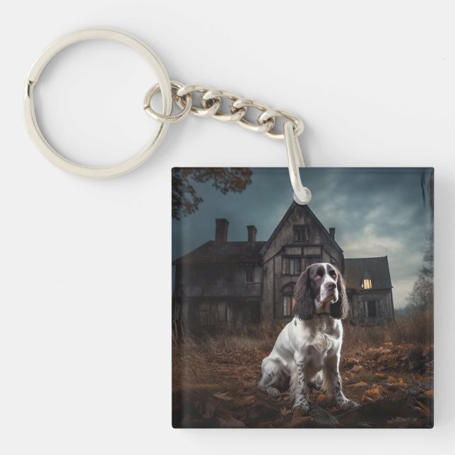 English Springer Spanier Halloween Beängstigend Schlüsselanhänger (Vorderseite)