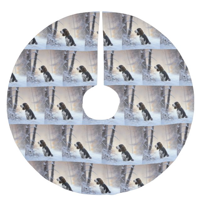 English Springer Spanier Let It Snow Christmas Polyester Weihnachtsbaumdecke (Vorderseite)