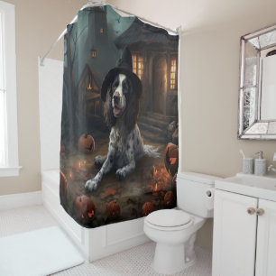 English Springer Spanier Pumpkins Halloween Beängs Duschvorhang