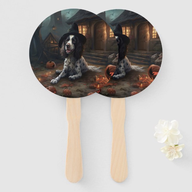 English Springer Spanier Pumpkins Halloween Beängs Fächer (Vorne und Hinten)