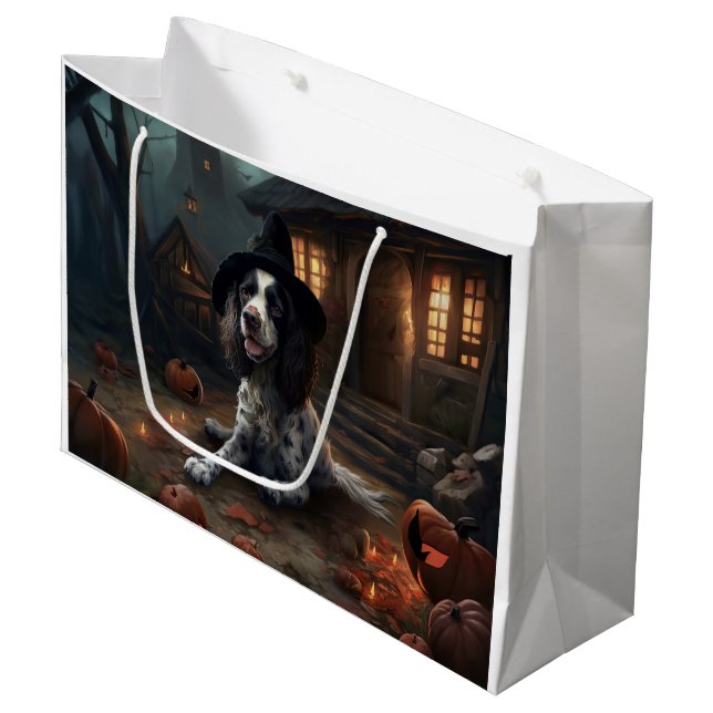 English Springer Spanier Pumpkins Halloween Beängs Große Geschenktüte (Vorderseite Schrägansicht)