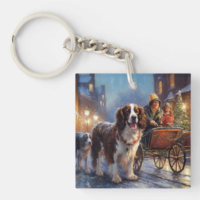 English Springer Spanier Weihnachtsfeiertage Schlüsselanhänger (Vorderseite)