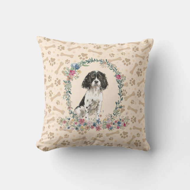 English Springer Spanisch Black Dog Paw Print Nied Kissen (Vorderseite)