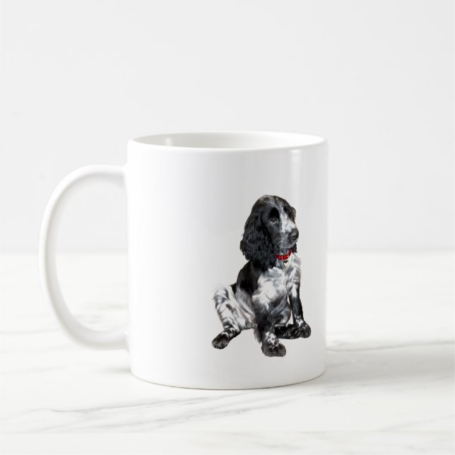 English Springer Spanisch Puppy - schwarz-weiß Kaffeetasse (Links)