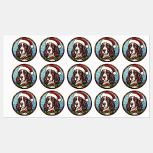 English Springer Spanisch Stains Glass Weihnachten Etiketten