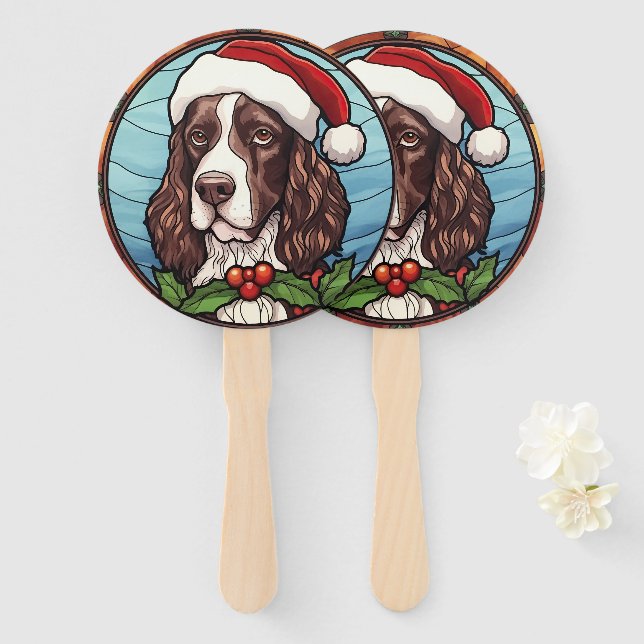 English Springer Spanisch Stains Glass Weihnachten Fächer (Vorne und Hinten)