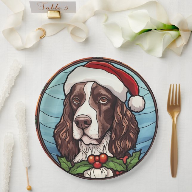 English Springer Spanisch Stains Glass Weihnachten Pappteller (Hochzeit)