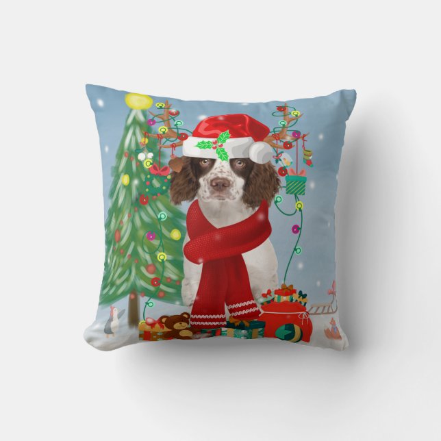 English Springer Spanischer Hund mit Weihnachtsges Kissen (Vorderseite)