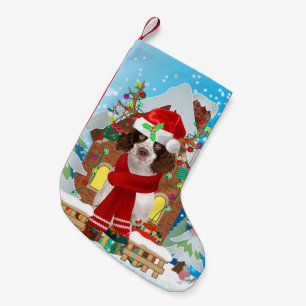 English Springer Spanischer Hund mit Weihnachtsges Kleiner Weihnachtsstrumpf