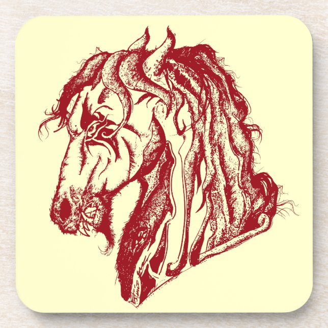 Engry Devil Pferd in Rot und wählen Sie Ihren Hint Untersetzer (Vorderseite)