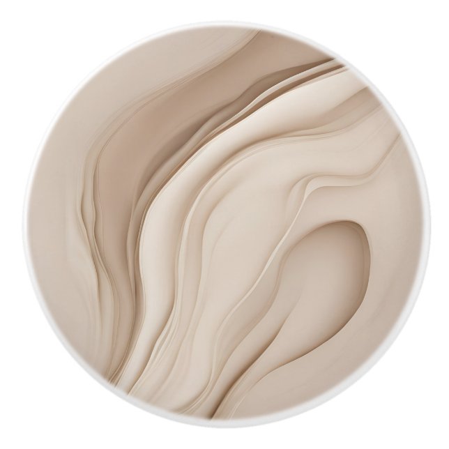 "Enigmatic Oasis" | Beige Abstrakte Kunst Keramikknauf (Vorderseite)