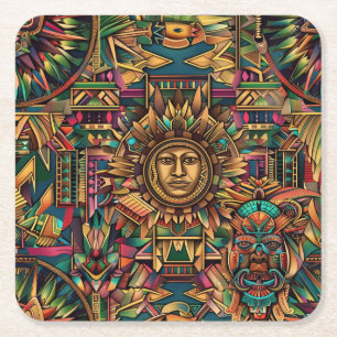 Enigmatischer blauer "Aztec Dream" Trinkküste Rechteckiger Pappuntersetzer