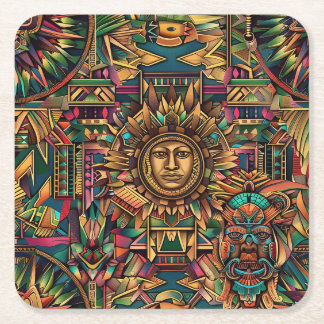 Enigmatischer blauer "Aztec Dream" Trinkküste Rechteckiger Pappuntersetzer