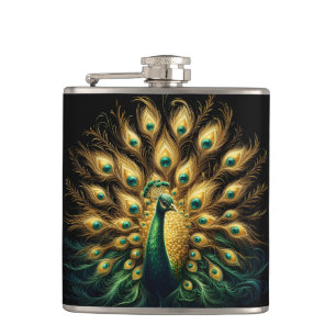 Enigmatischer Pfau in Verdant Plumage Flachmann