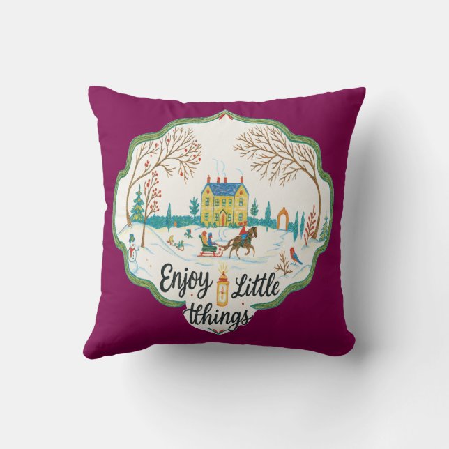 Enjoy Little Things Cozy Winter Scene Throw Pillow Kissen (Rückseite)