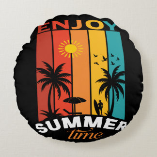 Enjoy Summer Time Retro Beach Tee Rundes Kissen