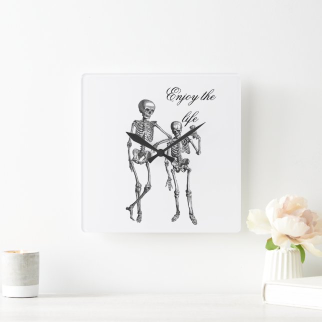 Enjoy the Life Skeleton Couple Wall Clock Quadratische Wanduhr (Zuhause)
